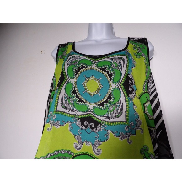 S.L. Fashions 18W Dress Shift Boho Layered Black Green Peasant Abstract Artsy - Picture 3 of 10